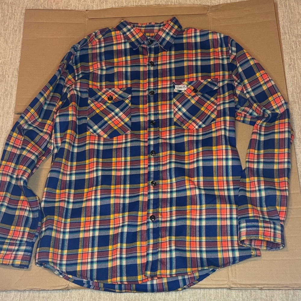 Men's YoungLife Casual Button-Down Plaid Shirt - Navy Multi
